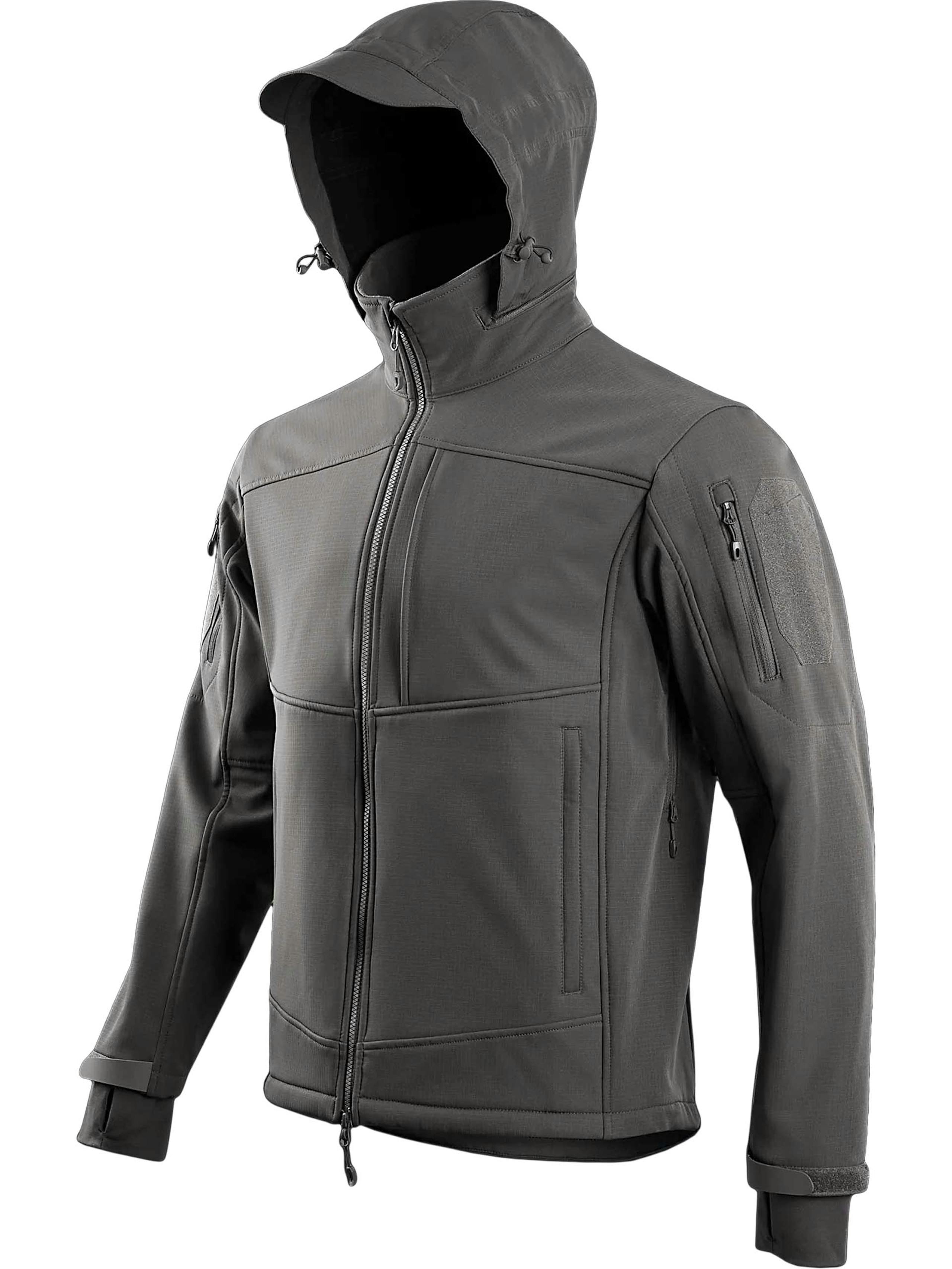 Highlander STOIRM Tactical Soft Shell Jacket - Grey with Hood up