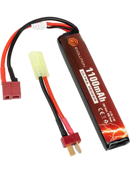 Evolution Airsoft 7.4V 1100mAh 20C LiPo Stick Battery; Deans w/ mini-Tamiya Adapter