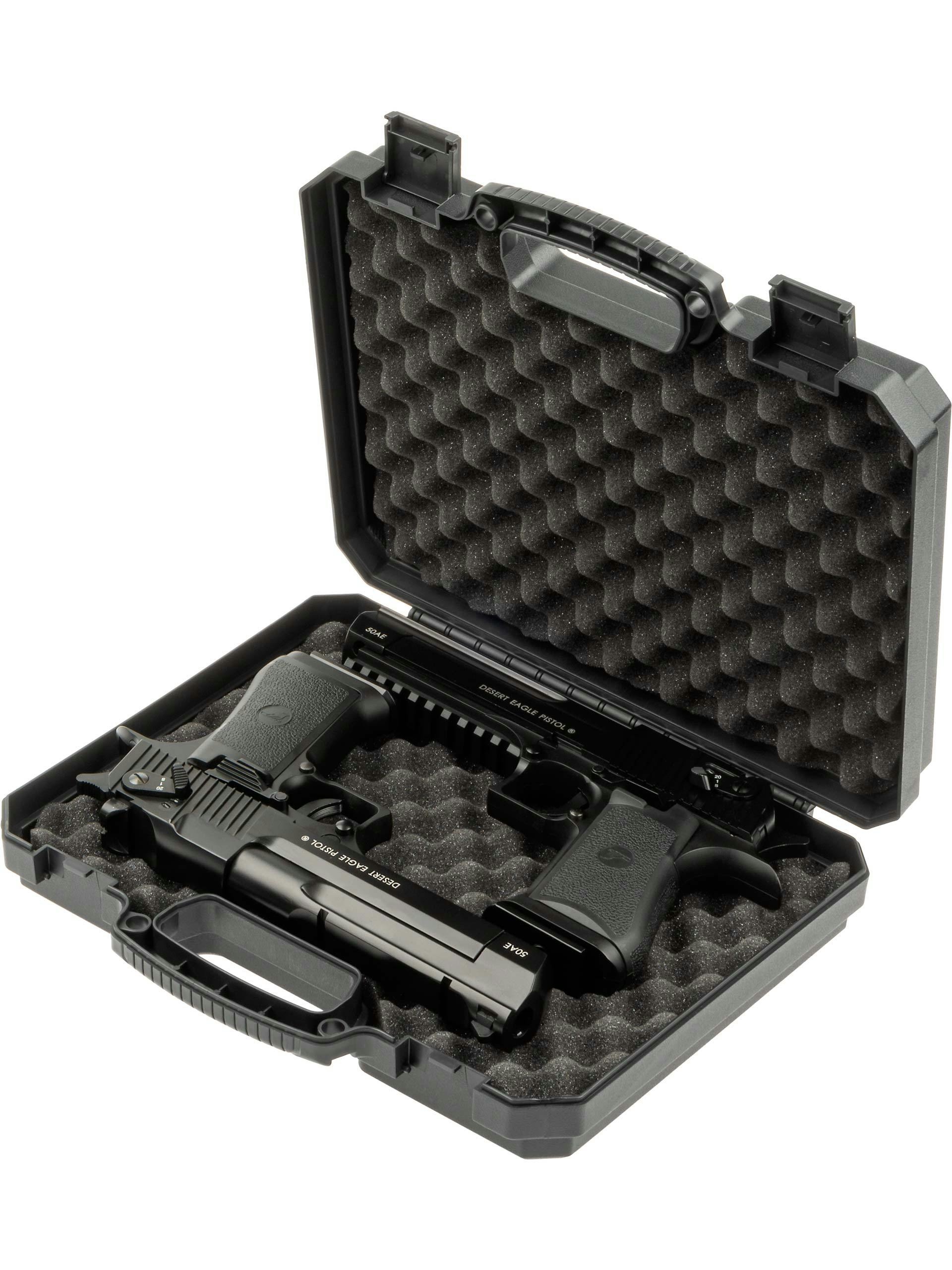 Hasta Airsoft Pistol Hard Case with two Desert Eagles laid perfectly inside it
