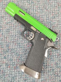 WE Europe BY-103517 WET Force Hi-Capa 5.1 GBB Pistol; T-Rex; Black; PTT Green