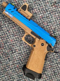 VORSK BY-105263 - Hi-Capa 5.1 Split Slide GBB Pistol w/BDS; Tan; PTT Blue