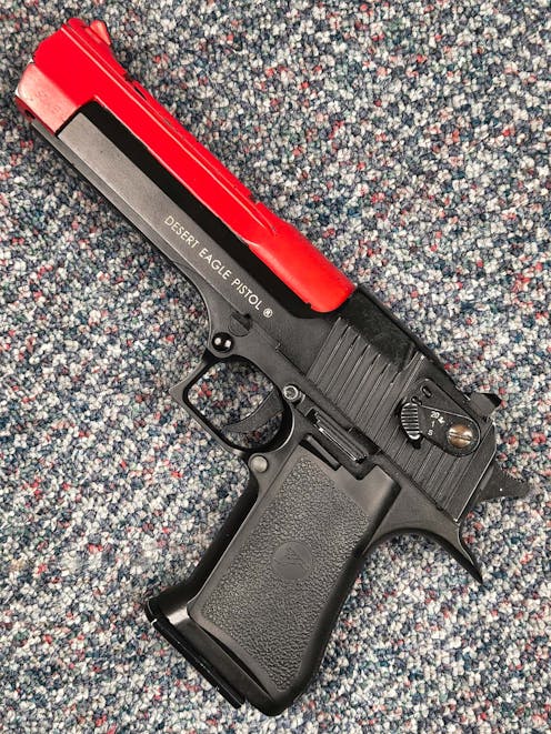 Cybergun BY-105221 Desert Eagle .50AE CO2 GBB Pistol; FULL AUTO; Black; PTT Red