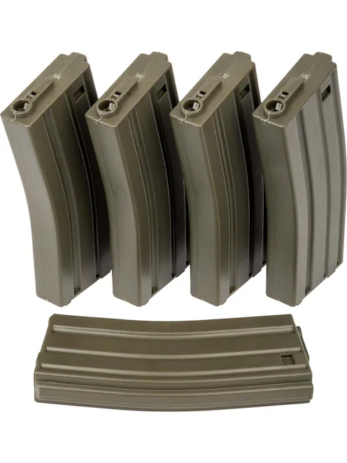 King Arms 120rnd Polymer STANAG Mid-Cap Magazine for M4/AR-15 AEGs; 5 Pack