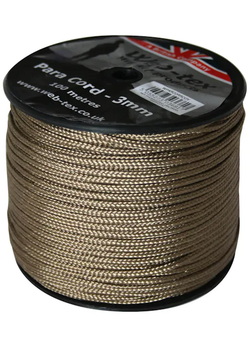 Web-tex - Para-cord 3mm 100M Reel - Tan