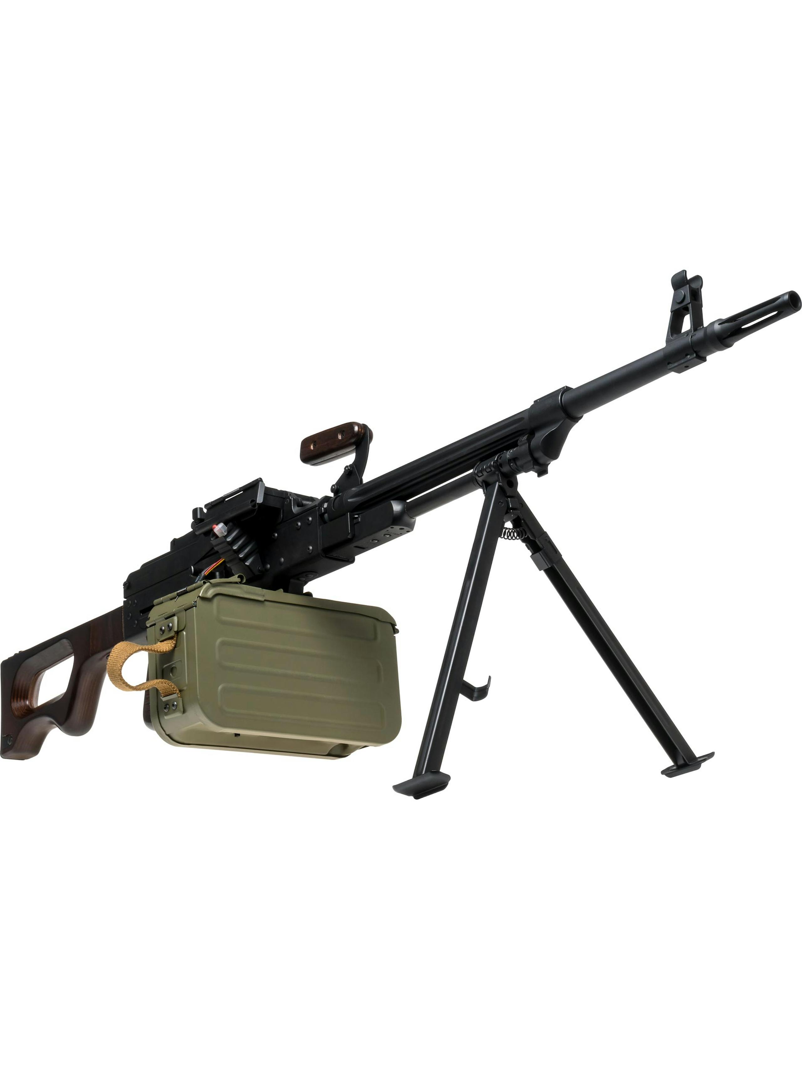 A&K PKM Airsoft LMG with Box mag; Real Wood Version