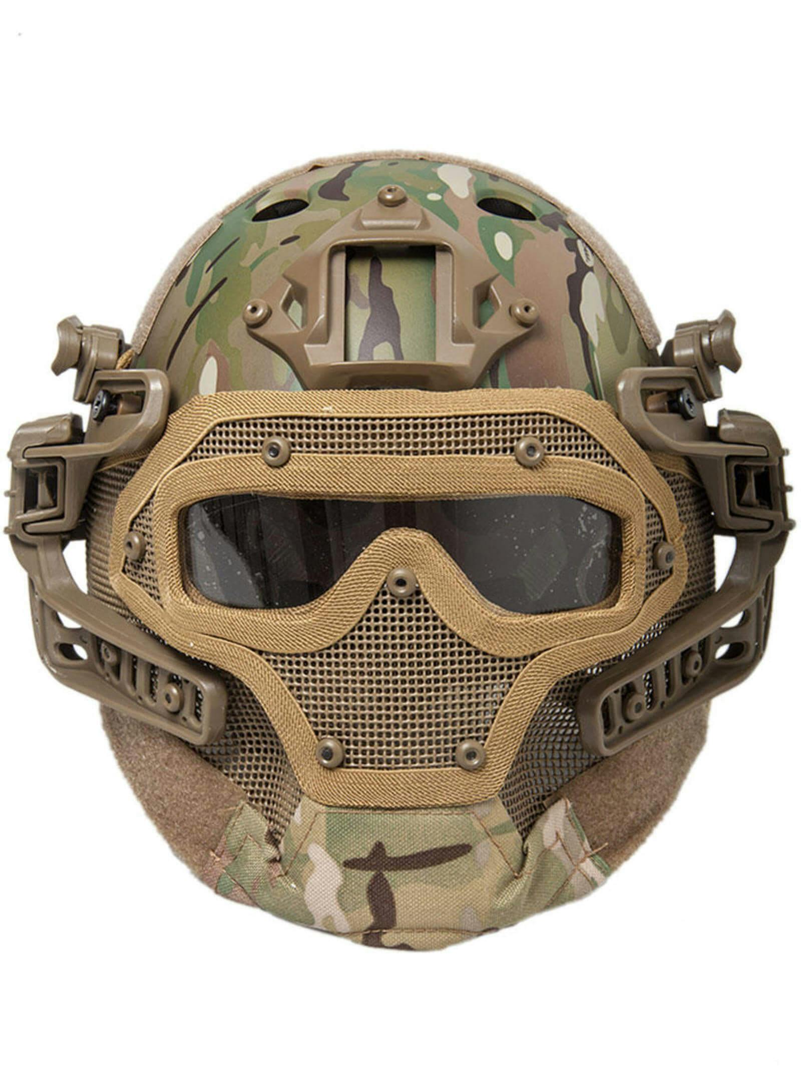 Tactical Airsoft Speed Helmet PJ Type and Airsoft Steel Mesh Mask with UV Protection Outdoor Glasses Goggles for Paintball Role Playing War Games 